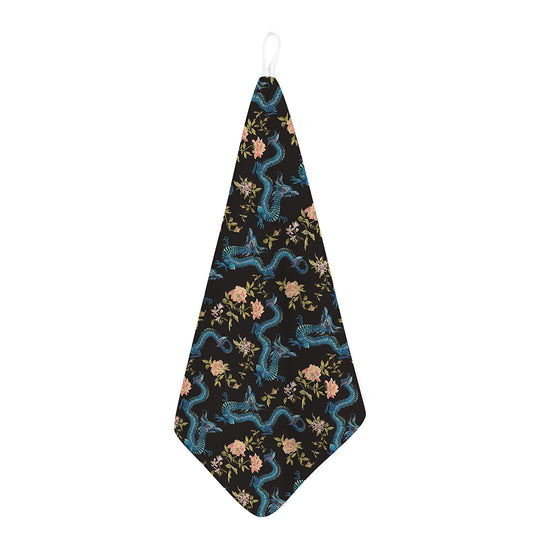 Chinese Dragon And Flower Pattern Print Hand Towel