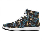 Chinese Dragon And Flower Pattern Print High Top Leather Sneakers
