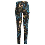 Chinese Dragon And Flower Pattern Print High-Waisted Pocket Leggings