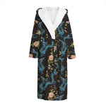 Chinese Dragon And Flower Pattern Print Hooded Bathrobe