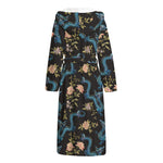 Chinese Dragon And Flower Pattern Print Hooded Bathrobe