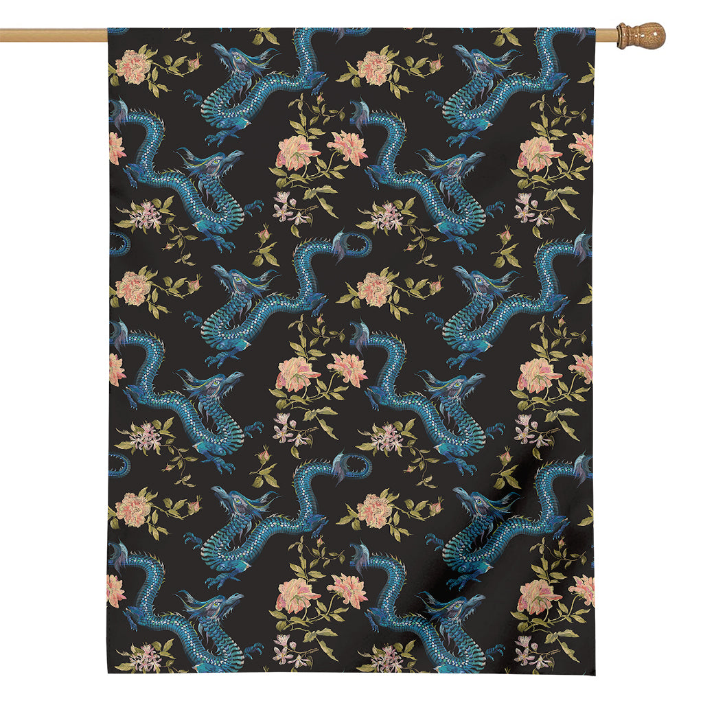 Chinese Dragon And Flower Pattern Print House Flag