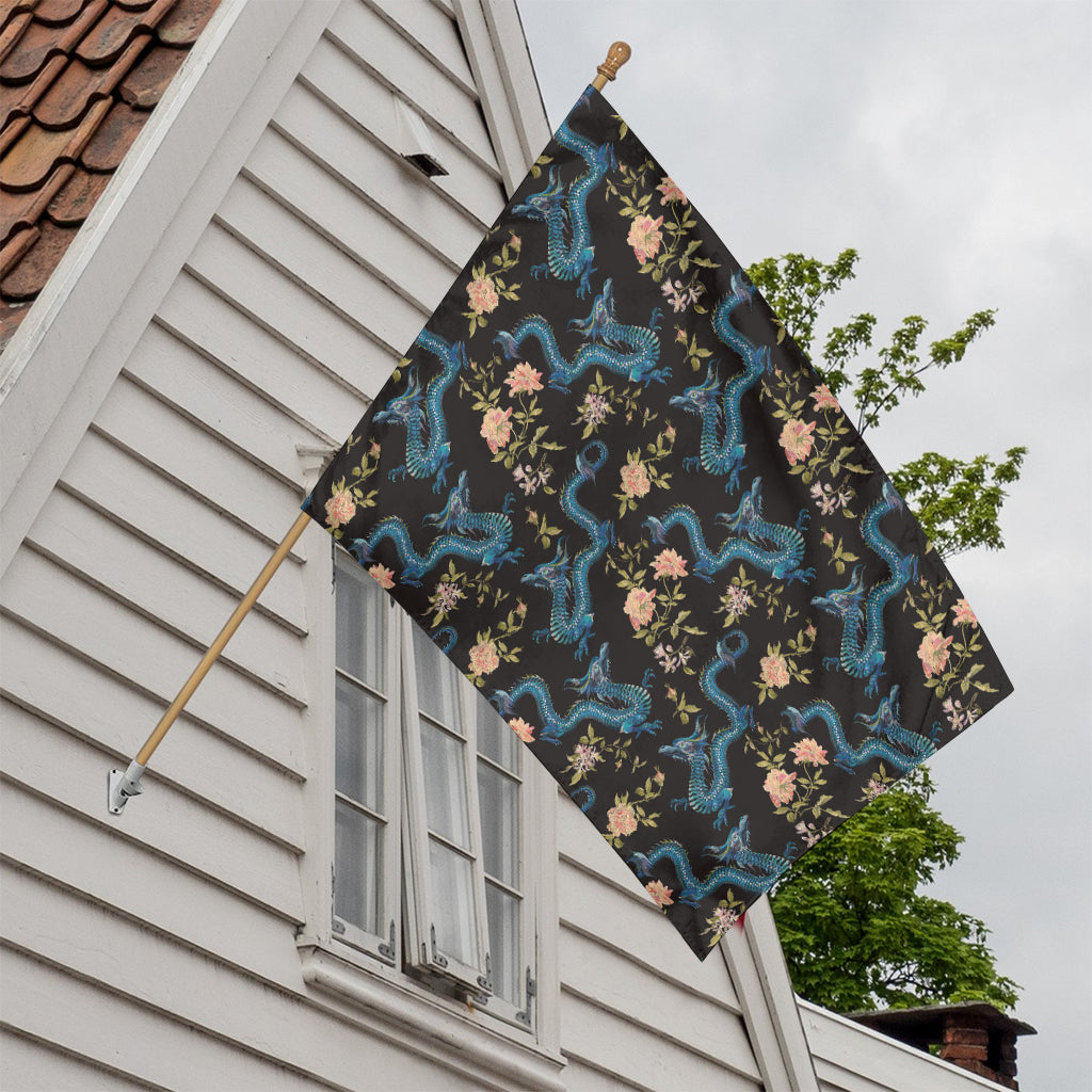 Chinese Dragon And Flower Pattern Print House Flag