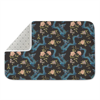 Chinese Dragon And Flower Pattern Print Indoor Door Mat
