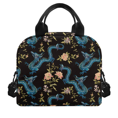 Chinese Dragon And Flower Pattern Print Insulated Lunch Bag
