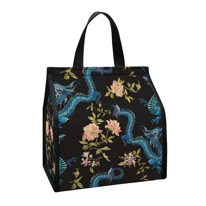 Chinese Dragon And Flower Pattern Print Insulated Lunch Tote