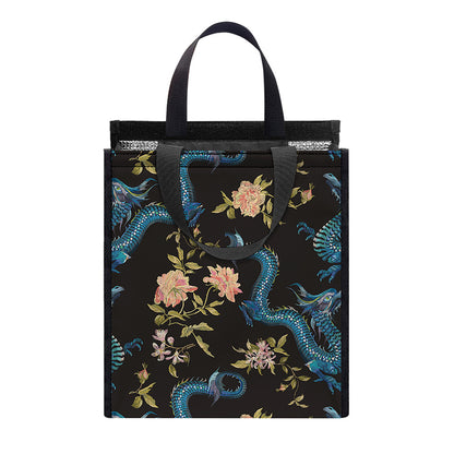 Chinese Dragon And Flower Pattern Print Insulated Lunch Tote