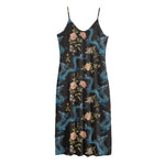 Chinese Dragon And Flower Pattern Print Jersey Midi Cami Dress
