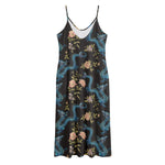Chinese Dragon And Flower Pattern Print Jersey Midi Cami Dress