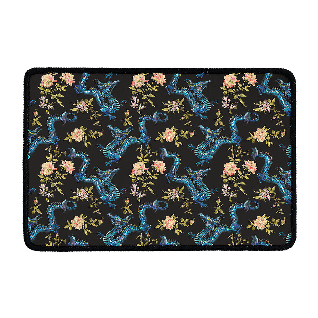 Chinese Dragon And Flower Pattern Print Kitchen Mat