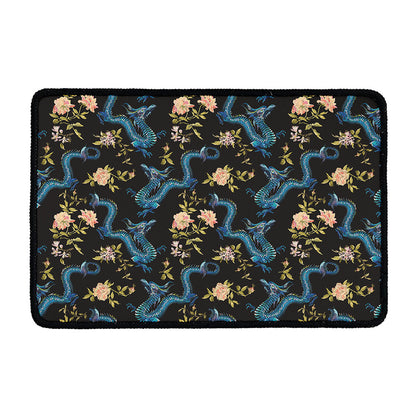 Chinese Dragon And Flower Pattern Print Kitchen Mat