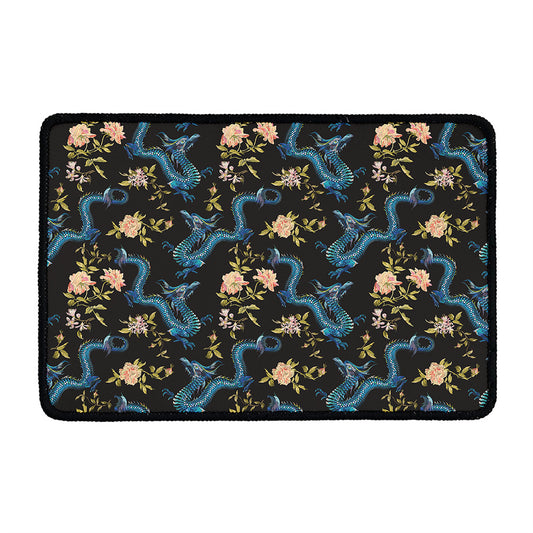 Chinese Dragon And Flower Pattern Print Kitchen Mat