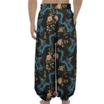 Chinese Dragon And Flower Pattern Print Lantern Pants