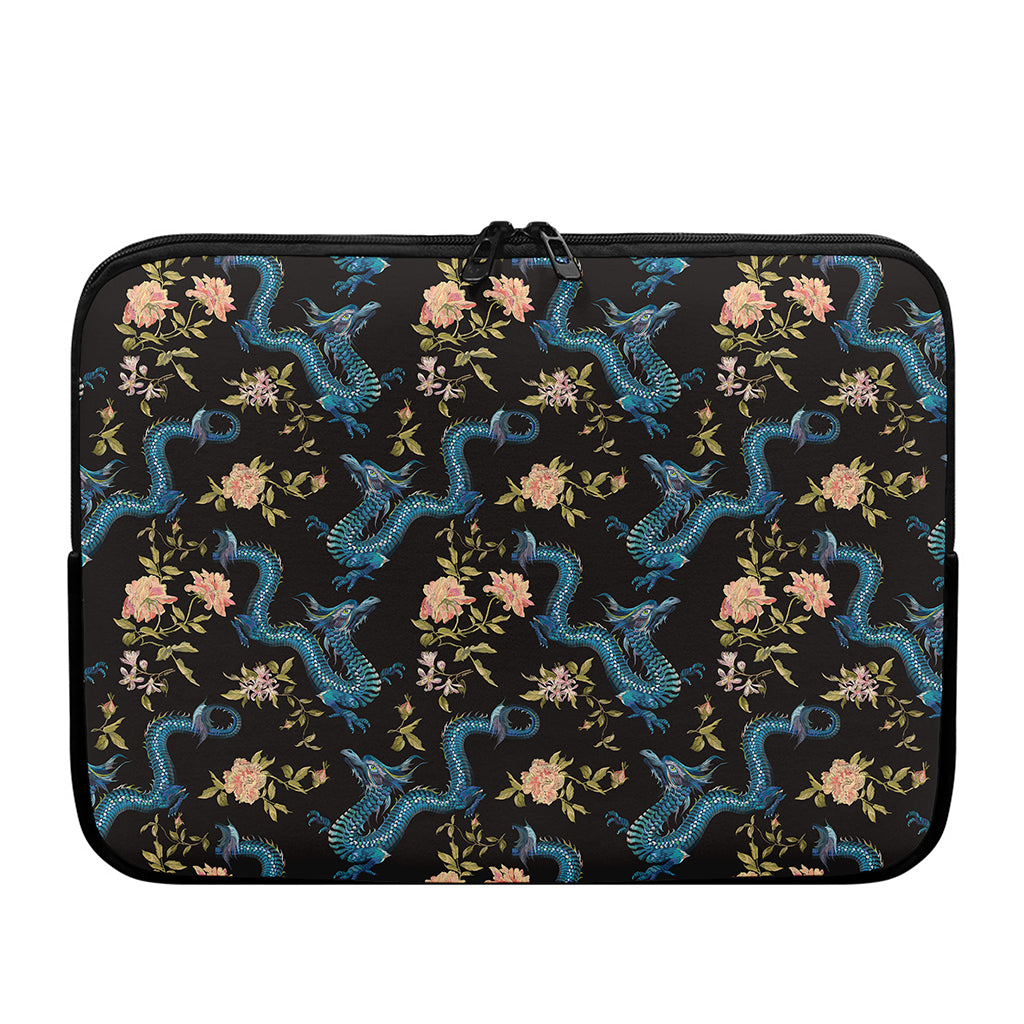 Chinese Dragon And Flower Pattern Print Laptop Sleeve