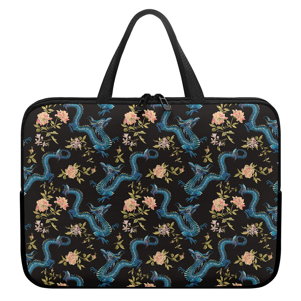 Chinese Dragon And Flower Pattern Print Laptop Sleeve With Handle