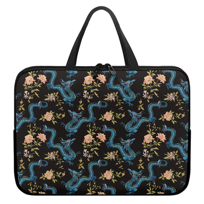 Chinese Dragon And Flower Pattern Print Laptop Sleeve With Handle