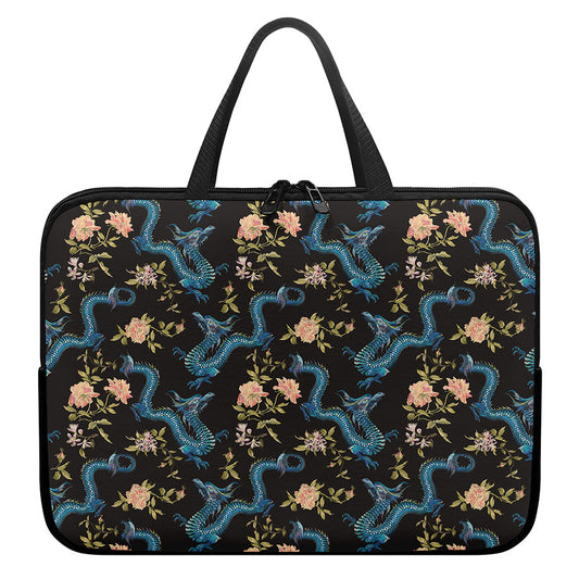 Chinese Dragon And Flower Pattern Print Laptop Sleeve With Handle