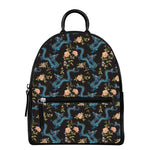 Chinese Dragon And Flower Pattern Print Leather Backpack