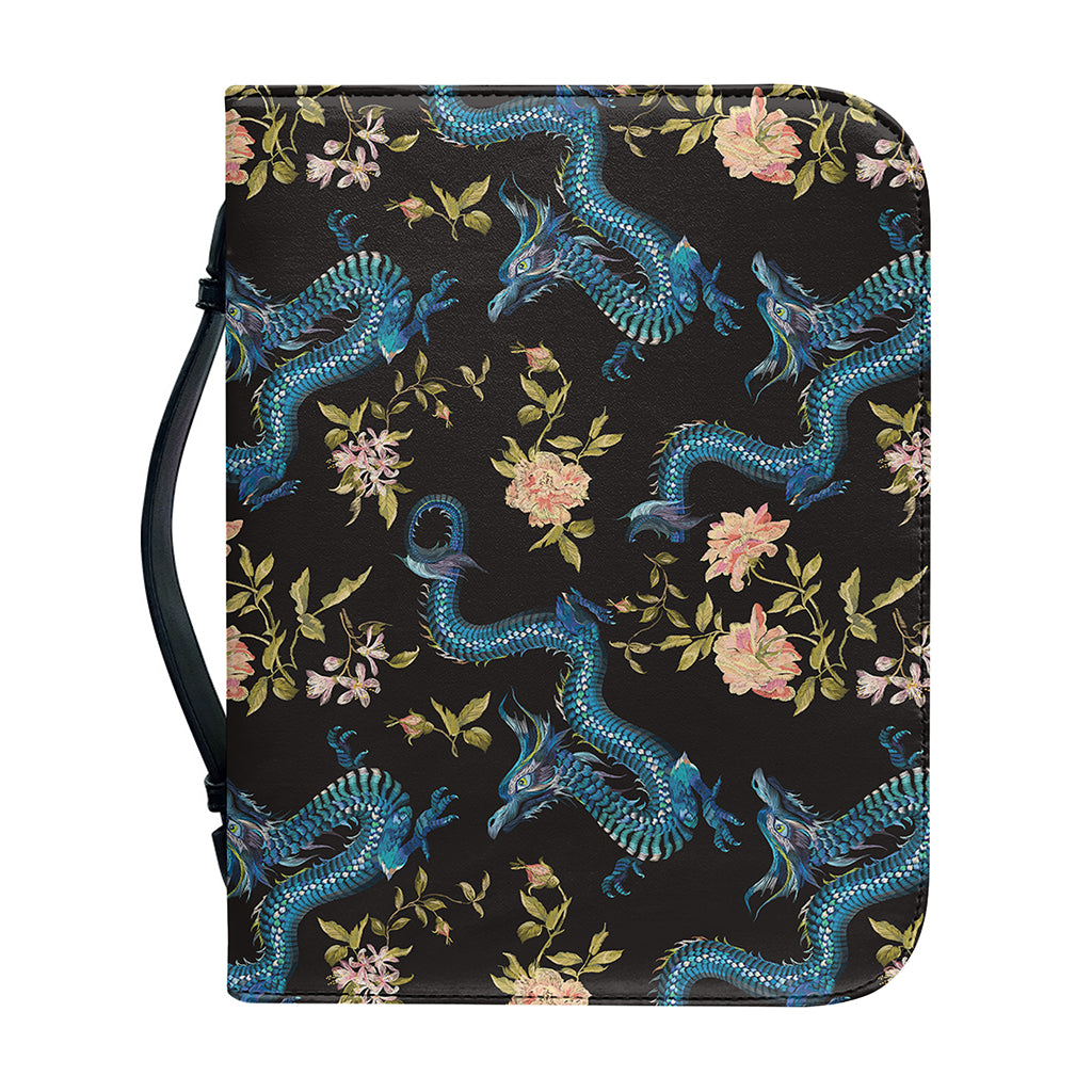 Chinese Dragon And Flower Pattern Print Leather Bible Cover