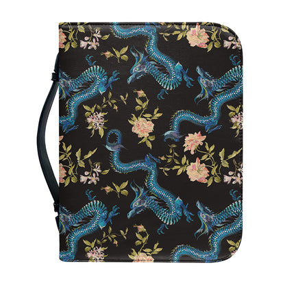 Chinese Dragon And Flower Pattern Print Leather Bible Cover