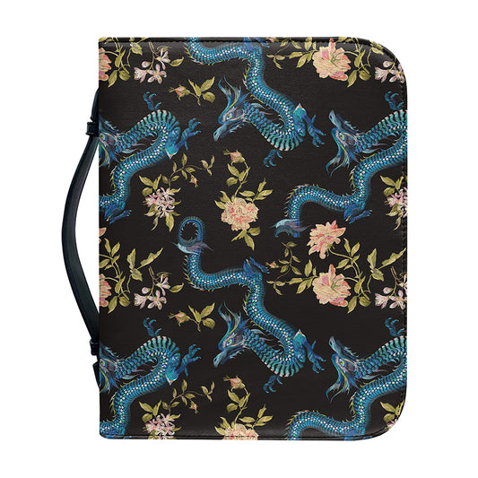 Chinese Dragon And Flower Pattern Print Leather Bible Cover