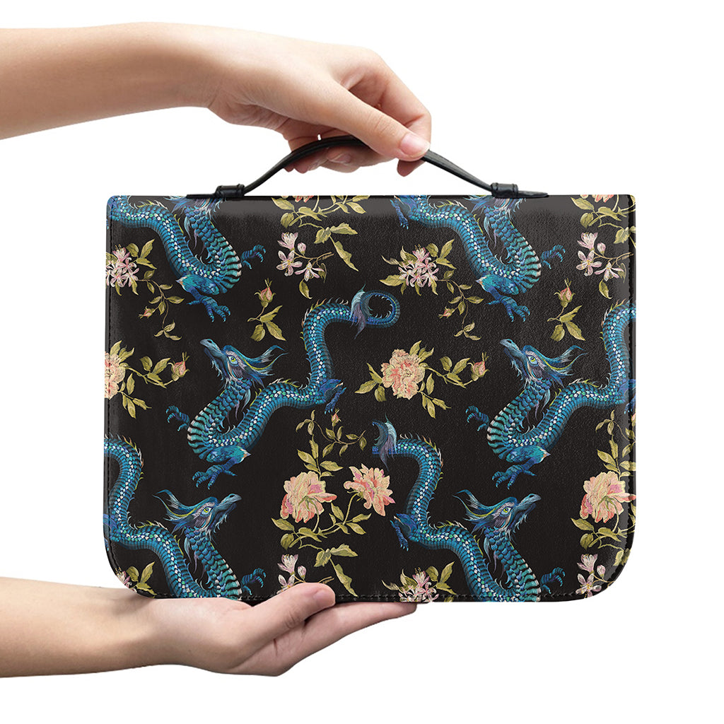 Chinese Dragon And Flower Pattern Print Leather Bible Cover