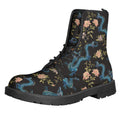 Chinese Dragon And Flower Pattern Print Lace-Up Boots