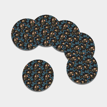 Chinese Dragon And Flower Pattern Print Leather Coaster Set