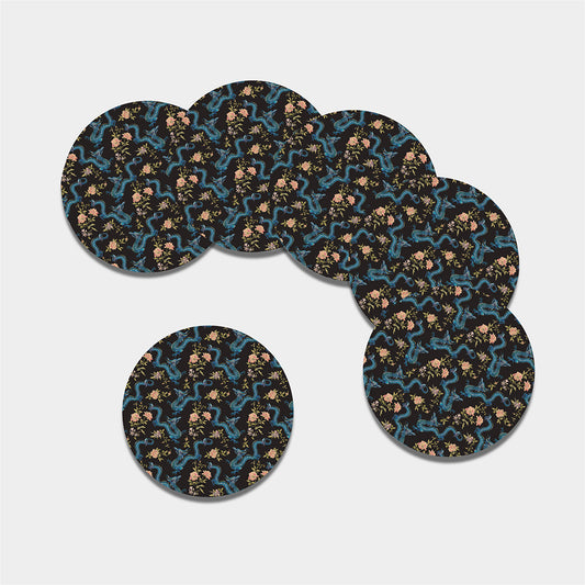 Chinese Dragon And Flower Pattern Print Leather Coaster Set