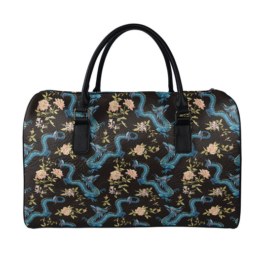 Chinese Dragon And Flower Pattern Print Leather Duffle Bag