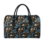 Chinese Dragon And Flower Pattern Print Leather Duffle Bag