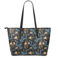 Chinese Dragon And Flower Pattern Print Leather Tote Bag With Zipper