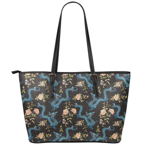 Chinese Dragon And Flower Pattern Print Leather Tote Bag