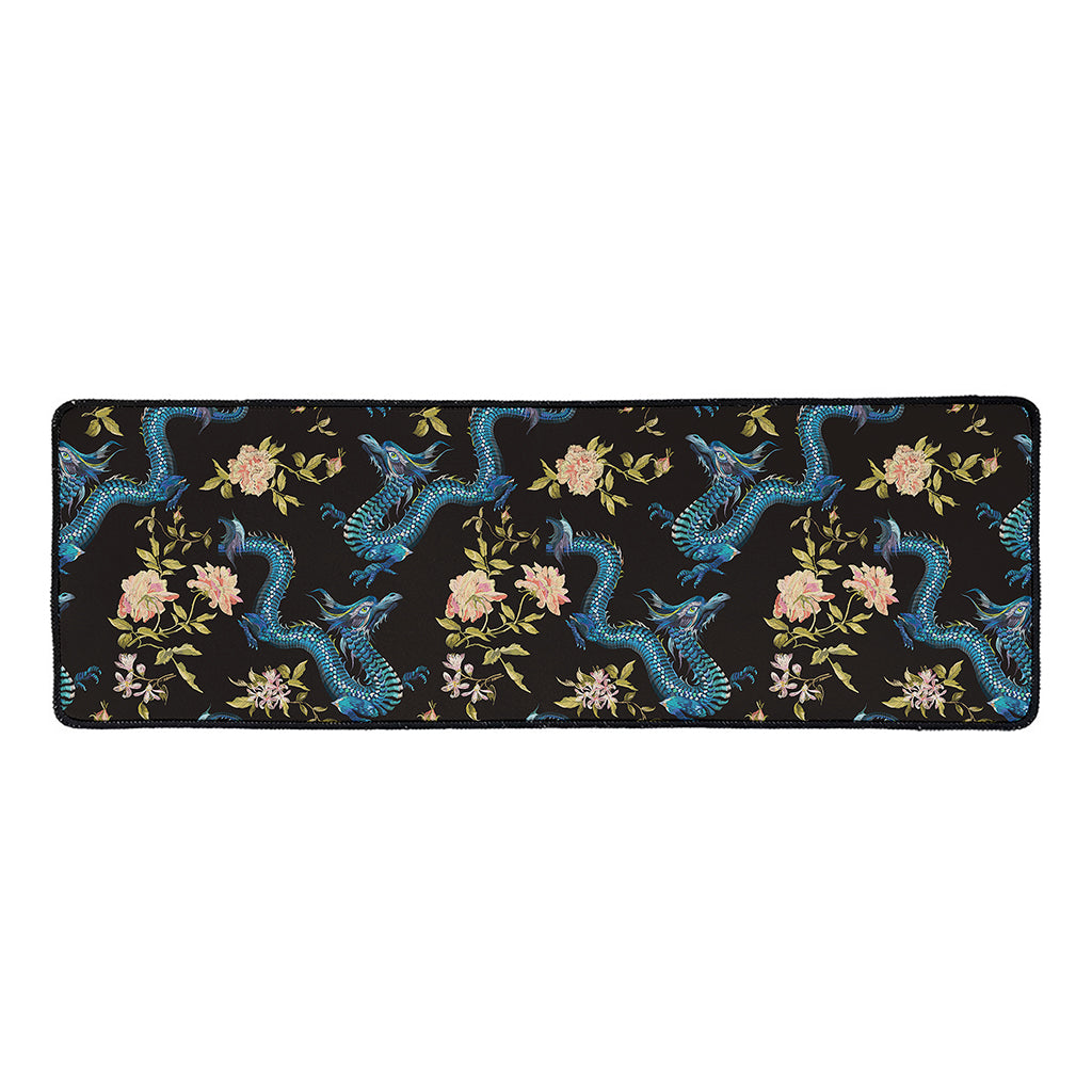 Chinese Dragon And Flower Pattern Print Long Kitchen Mat