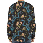 Chinese Dragon And Flower Pattern Print Long Sleeve Baseball Jersey