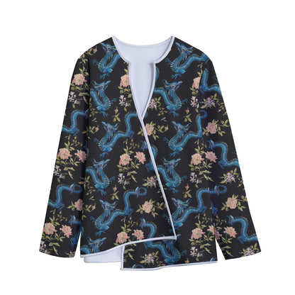 Chinese Dragon And Flower Pattern Print Long Sleeve Short Coat