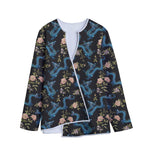 Chinese Dragon And Flower Pattern Print Long Sleeve Short Coat