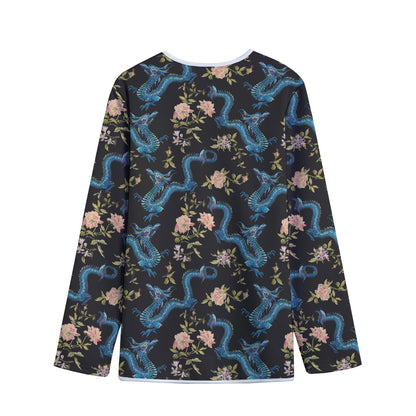 Chinese Dragon And Flower Pattern Print Long Sleeve Short Coat