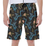 Chinese Dragon And Flower Pattern Print Men's Beach Shorts
