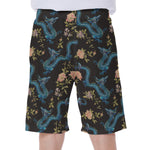 Chinese Dragon And Flower Pattern Print Men's Beach Shorts