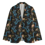 Chinese Dragon And Flower Pattern Print Men's Blazer