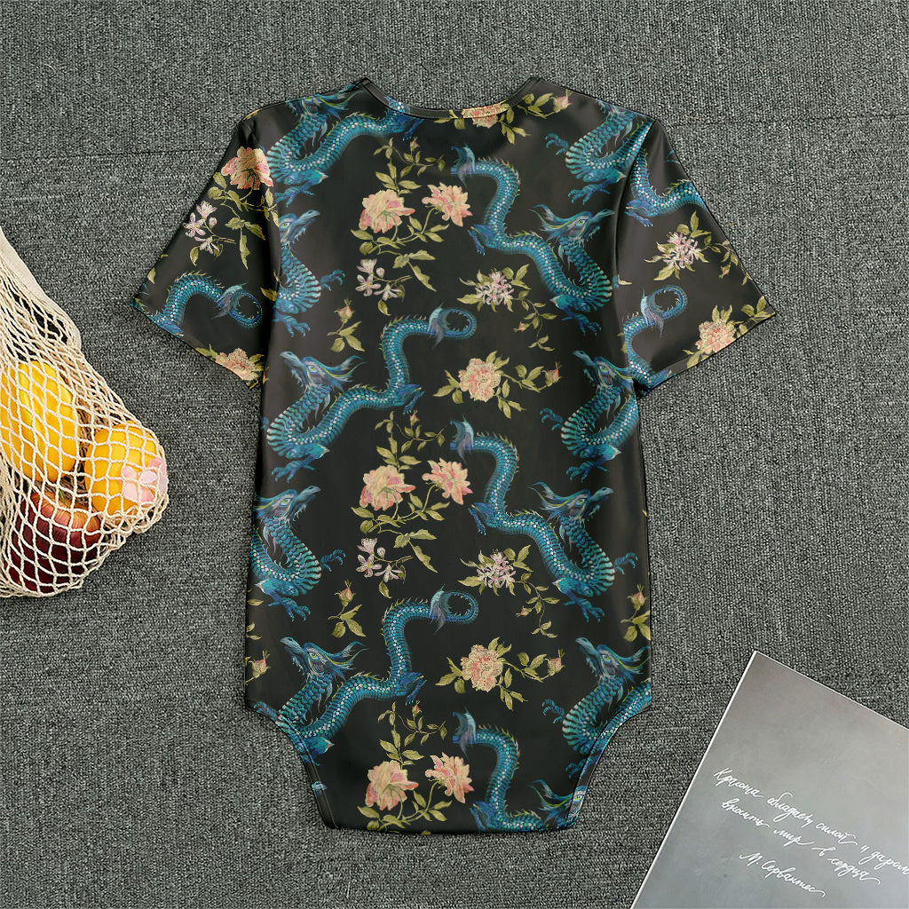 Chinese Dragon And Flower Pattern Print Men's Bodysuit