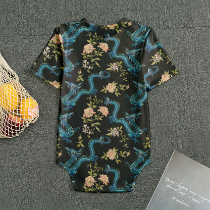 Chinese Dragon And Flower Pattern Print Men's Bodysuit