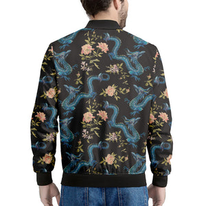 Chinese Dragon And Flower Pattern Print Men's Bomber Jacket