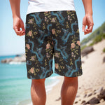Chinese Dragon And Flower Pattern Print Men's Cargo Shorts