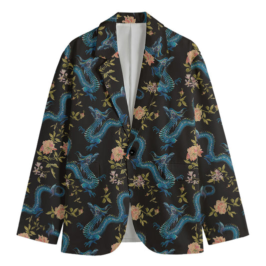 Chinese Dragon And Flower Pattern Print Men's Cotton Blazer