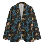 Chinese Dragon And Flower Pattern Print Men's Cotton Blazer
