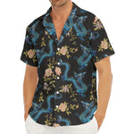 Chinese Dragon And Flower Pattern Print Men's Deep V-Neck Shirt