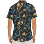 Chinese Dragon And Flower Pattern Print Men's Deep V-Neck Shirt