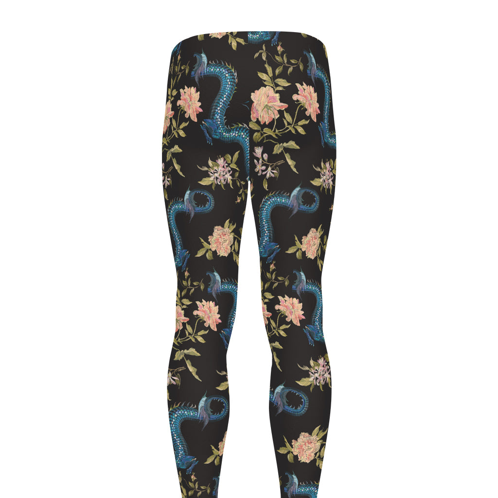 Chinese Dragon And Flower Pattern Print Men's leggings
